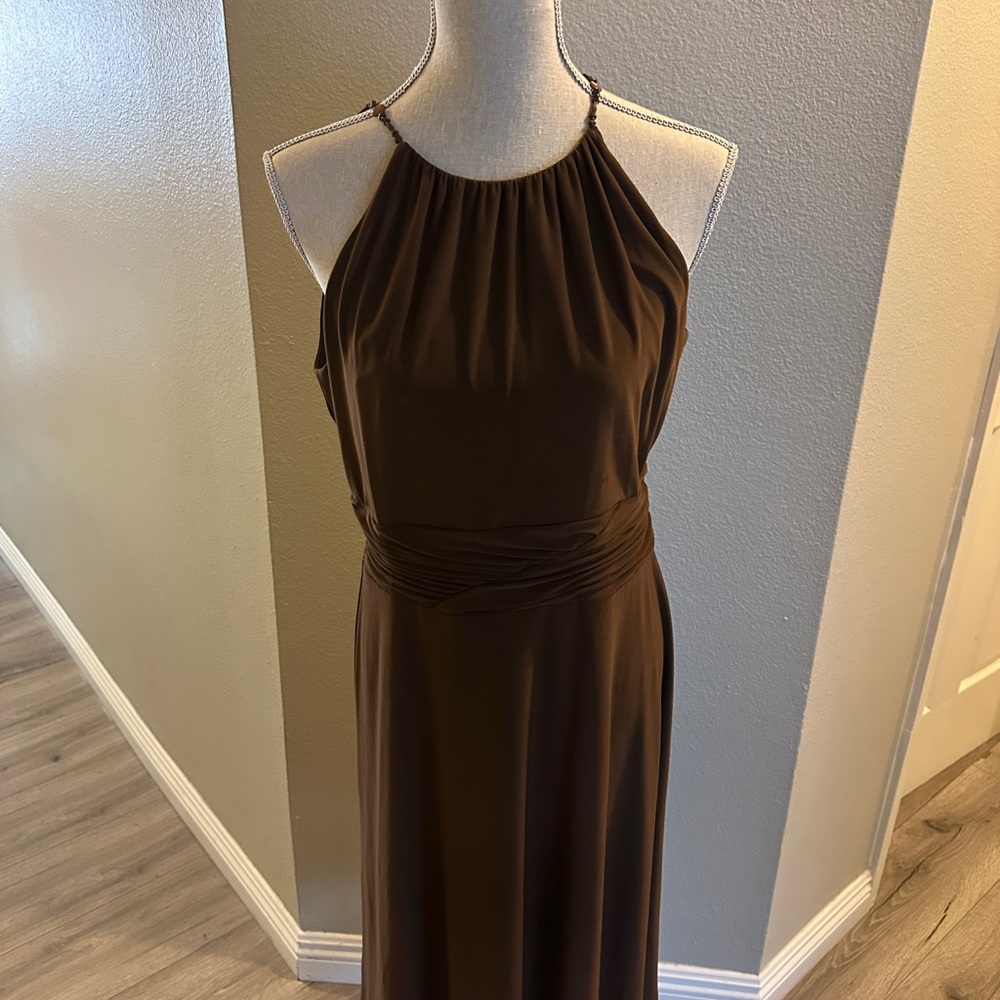 Evan Picone Chocolate Brown Halter Maxi Dress